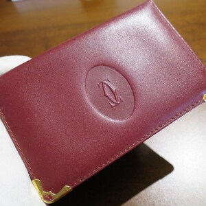 CARTIER PASS/ID Holder, Burgundy Cowhide w Golden Appointments, Includes Cartier Box & Certificate, Cartier Wallet, Cartier Leather Goods afbeelding 1