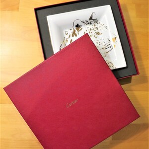CARTIER TRAY, "Leopard" Panthere Motif, Ideal for Jewelry & Vanity, Luxury Fine Porcelain, 18kt Gold Decor, Limoges Porcelain, Trinket Tray