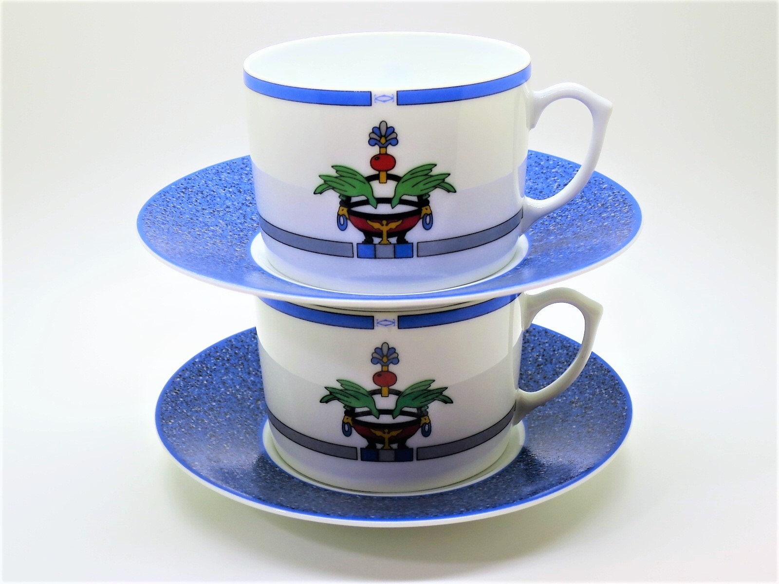 Vintage Cartier Cup + Saucer Set of 2, Limoges Porcelain, Lapis
