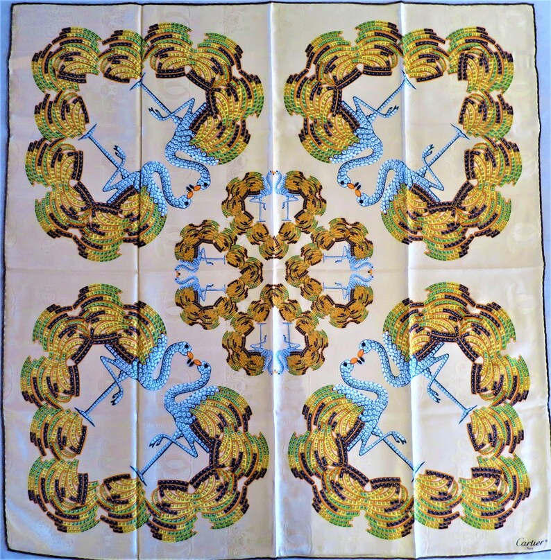 CARTIER SCARF, "Les Flamants" Motif, 100% Silk, Made in Italy, Cartier Tag & Red Box, Cartier Foulard Soie, Vintage Scarf, Luxury Scarves image 9