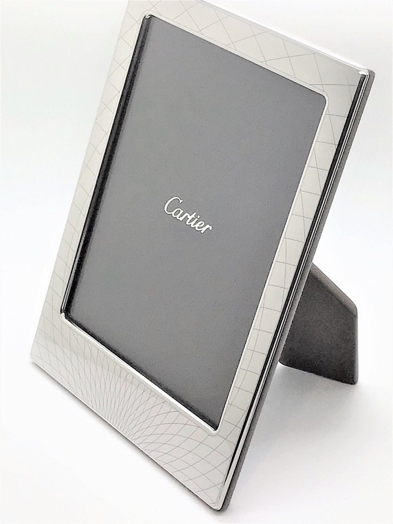 CARTIER PHOTO FRAME crafted in High Polished Sterling Silver with Elegant Wood a Cartier Home Decor Wedding Picture Frame Home and Office