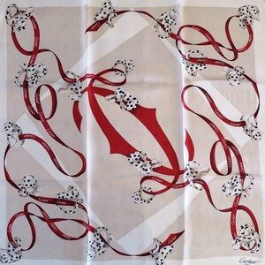CARTIER SCARF, "Petite Panthere" Model, 100% Silk with Cartier Tag, Made in Italy, Cartier Foulard Soie, Vintage Scarf afbeelding 5