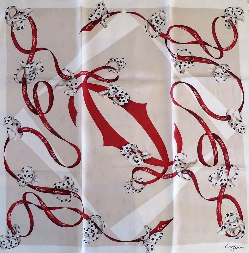 CARTIER SCARF, "Petite Panthere" Model, 100% Silk with Cartier Tag, Made in Italy, Cartier Foulard Soie, Vintage Scarf afbeelding 5