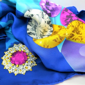 CARTIER SCARF, "Florals & Jewels" Motif, 100% Silk with Cartier Tag and Box, Cartier Foulard Soie, Vintage Scarves, Luxury Scarves