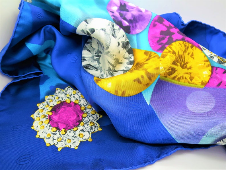 CARTIER SCARF, "Florals & Jewels" Motif, 100% Silk with Cartier Tag and Box, Cartier Foulard Soie, Vintage Scarves, Luxury Scarves