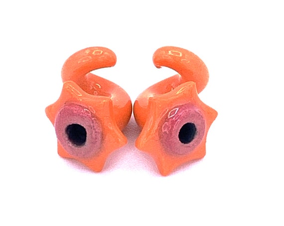 2 Gauge Ceramic Earring. Orange and Red Flower
