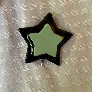 Star Brooch Pin. Ceramic Lapel Pin. Black and Green.