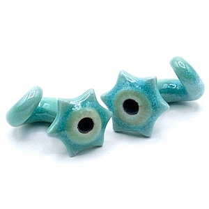 2 Gauge Ceramic Plugs. Sea Green Flower