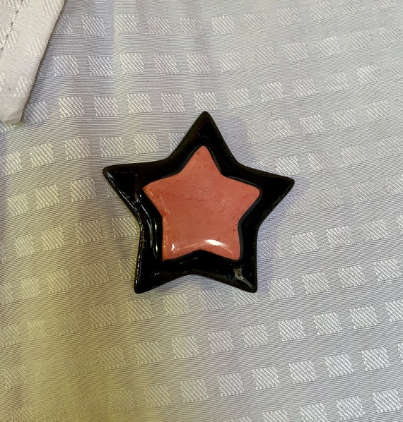 Star Brooch Pin. Ceramic Lapel Pin. Black and Red.