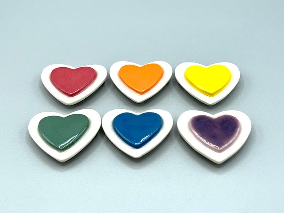 Rainbow Heart Magnet Set. Ceramic