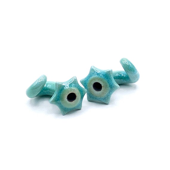 2 Gauge Ceramic Plugs. Sea Green Flower