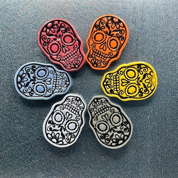 Sugar Skull Magnet Set. Rainbow Colors.