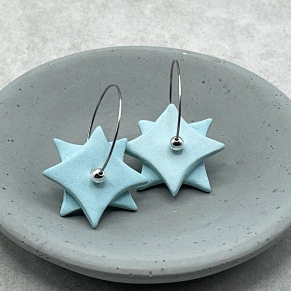 Blue Geometric Earring. Ceramic.