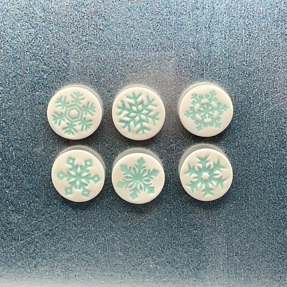Snowflake Refrigerator Magnet. Set of Six.  Rustic Ceramic.