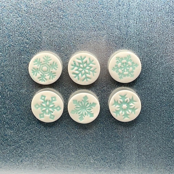 Snowflake Refrigerator Magnet. Set of Six.  Rustic Ceramic.