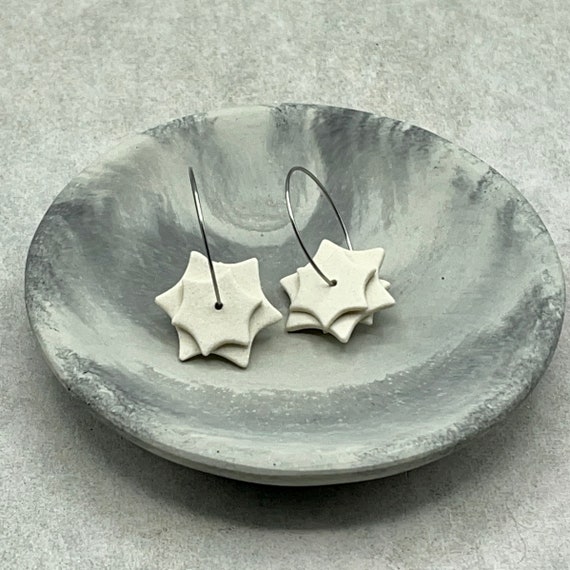 Ceramic Dangle Earrings. White Star