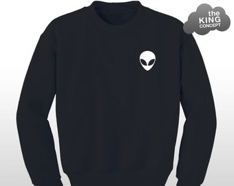 Alien Head Sweater Top Sweatshirt Jumper Alian UFO Space Grunge Pocket Outline Tumblr Pullover