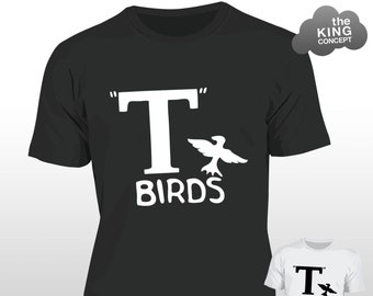 T Birds T-Shirt Grease Black Jacket T-Bird John Travolta Transfer Stag Night Mens