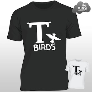 T Birds T-Shirt Grease Black Jacket T-Bird John Travolta Transfer Stag Night Mens