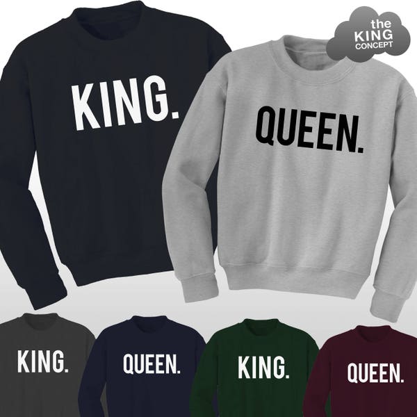 King and Queen Sweatshirt Jumpers Top His & Hers Matching Best Friends Lovers Wifey Hubby Sweaters