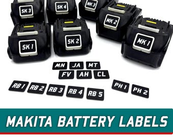 Makita Battery Labels Personalised Custom Button 18v LXT Weatherproof Initials Numbers
