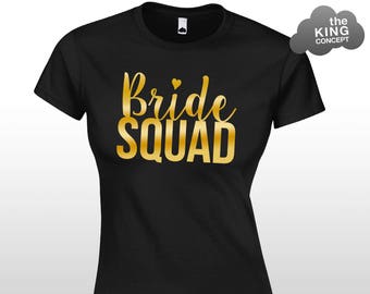 Bride Squad T-Shirt Hen Night Team Tees Black Gold Vinyl Tee Women's Party Top Ladies Goals