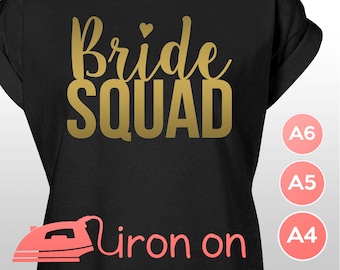 Bride Squad Iron On Vinyl Stickers for T-Shirts Tops Tees Gold DIY Hen Night Party Shirts Permanent