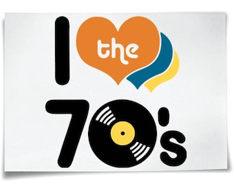 I Love The 70's Iron On T-Shirt Transfer Sticker Tshirt Heart Back 1970s 70s Seventies Retro
