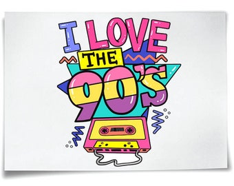 I Love The 90's Iron On T-Shirt Transfer Tshirt Sticker Back to 1990s 90s Nineties Retro