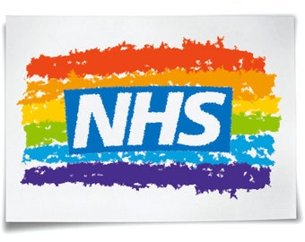 NHS Rainbow Iron On T-Shirt Transfer Stay Home Save Lives Protect the NHS Stay Safe Logo