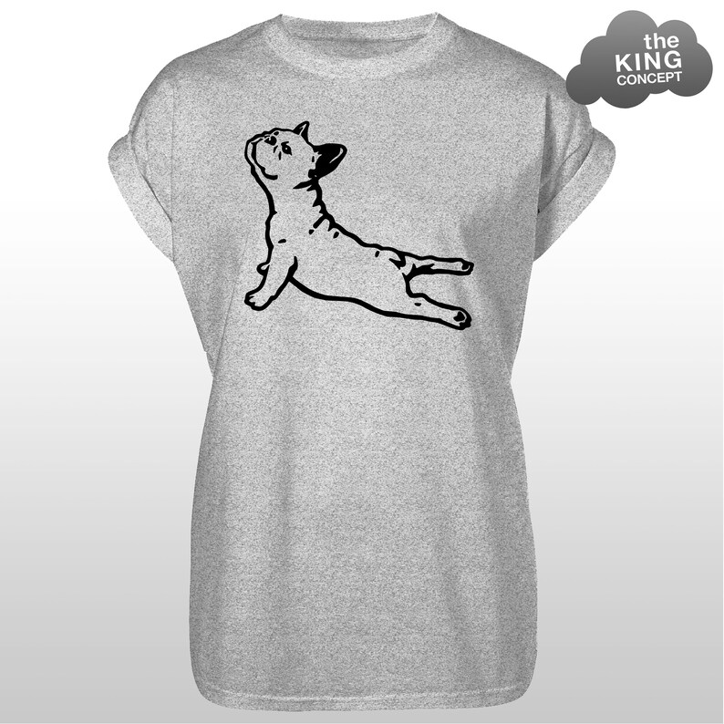 French Bulldog Yoga Pose T-Shirt Cobra Downward Dog Tee Top Pug Pilates Meditation Tshirt Sweatshirt Grey Marl