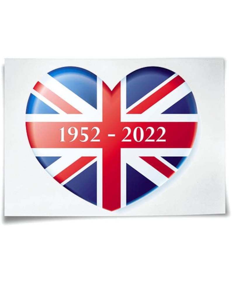 RIP Union Jack Heart Queen's Platinum Jubilee Flag 1952 - 2022 Iron On T-Shirt Transfer Tee Top Logo Print 