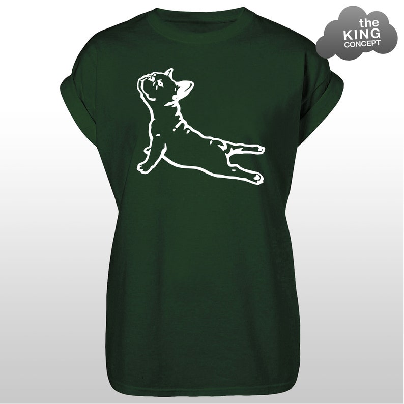 French Bulldog Yoga Pose T-Shirt Cobra Downward Dog Tee Top Pug Pilates Meditation Tshirt Sweatshirt Forest Green