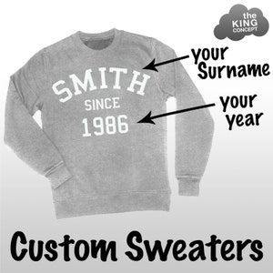 Custom Sweatshirt Personalised Jumper Sweater Pullover Your Name Varsity College Top Shirt Light Grey