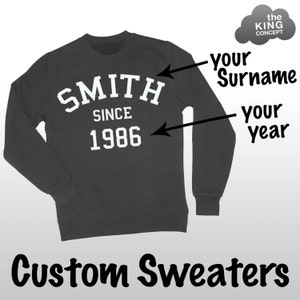 Custom Sweatshirt Personalised Jumper Sweater Pullover Your Name Varsity College Top Shirt Dark Grey