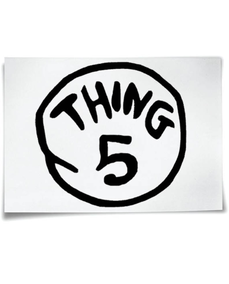 Thing 1 Iron On T-Shirt Transfer 2 3 4 5 6 7 Kids Adults World Book Day Fancy Dress Sticker Thing 5