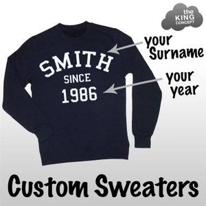 Custom Sweatshirt Personalised Jumper Sweater Pullover Your Name Varsity College Top Shirt Black
