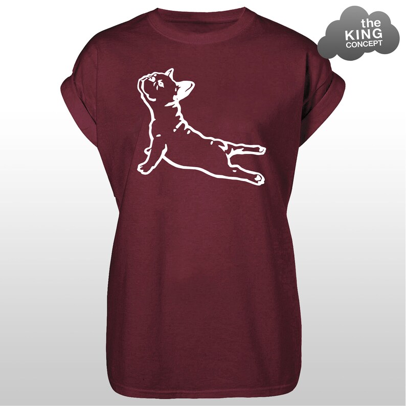 French Bulldog Yoga Pose T-Shirt Cobra Downward Dog Tee Top Pug Pilates Meditation Tshirt Sweatshirt Burgundy