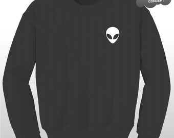 Pocket Outline Alien Head Sweater Top Sweatshirt Jumper Grunge Tumblr UFO Space 