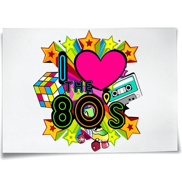 I Love The 80's Iron On T-Shirt Sticker Tshirt Transfert Rock Star Retour Années 80 Années 80 Années 80 Rétro