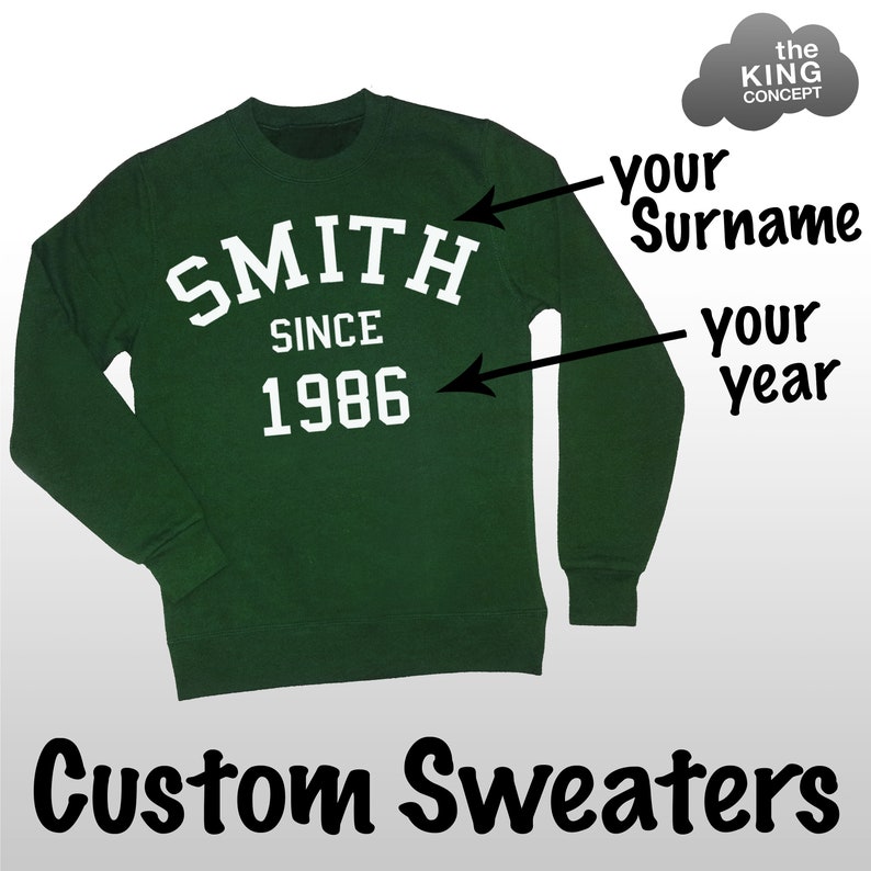 Custom Sweatshirt Personalised Jumper Sweater Pullover Your Name Varsity College Top Shirt Forest Green