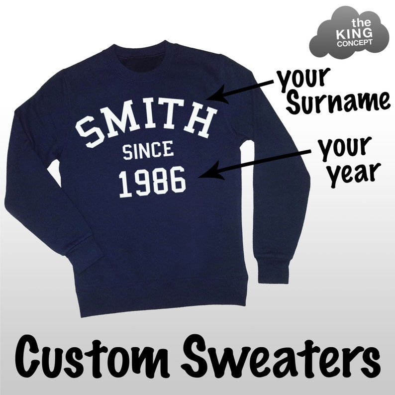 Custom Sweatshirt Personalised Jumper Sweater Pullover Your Name Varsity College Top Shirt Navy