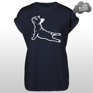 French Bulldog Yoga Pose T-Shirt Cobra Downward Dog Tee Top Pug Pilates Meditation Tshirt Sweatshirt Navy