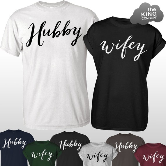 Wifey & Hubby T-Shirts Tee Wife Husband Tops Couples Gift Set Just Married Present T-Shirt Tees