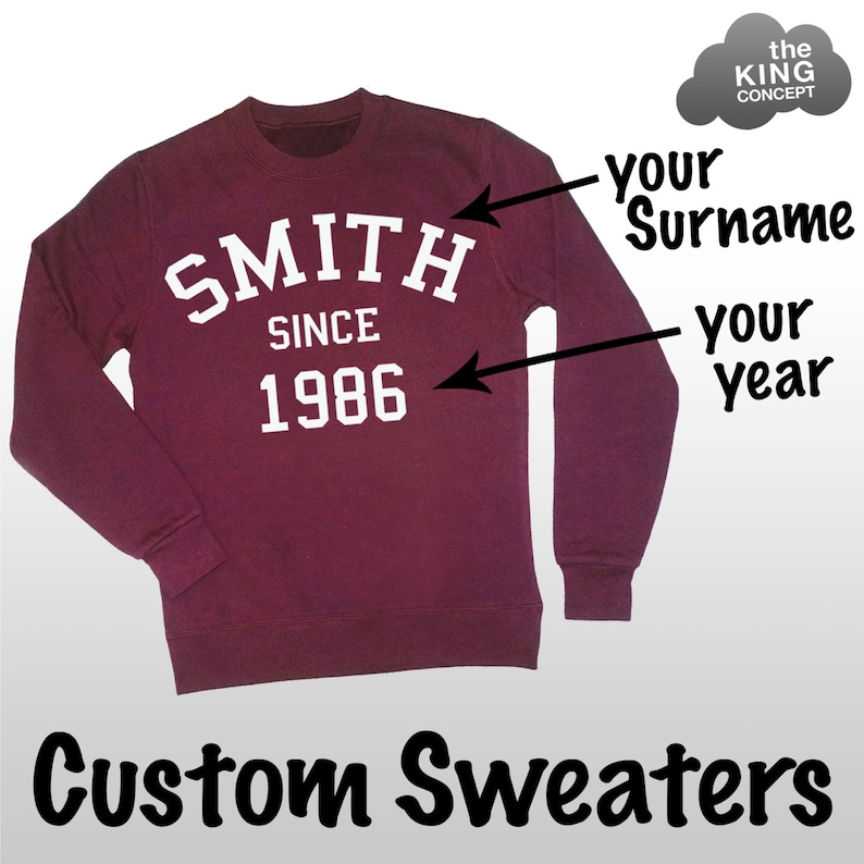 Custom Sweatshirt Personalised Jumper Sweater Pullover Your Name Varsity College Top Shirt Burgundy