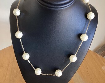 Gold Mother of Pearl Station Necklace