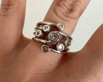 Bezel Set 14k Diamond and 14k White Gold Right Hand Ring