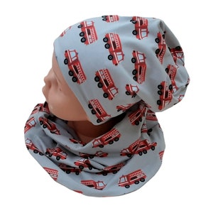 Beanieset, Beanie + neck sock with Feuwerautos, loop, slip scarf, set, beanie loop set, cap