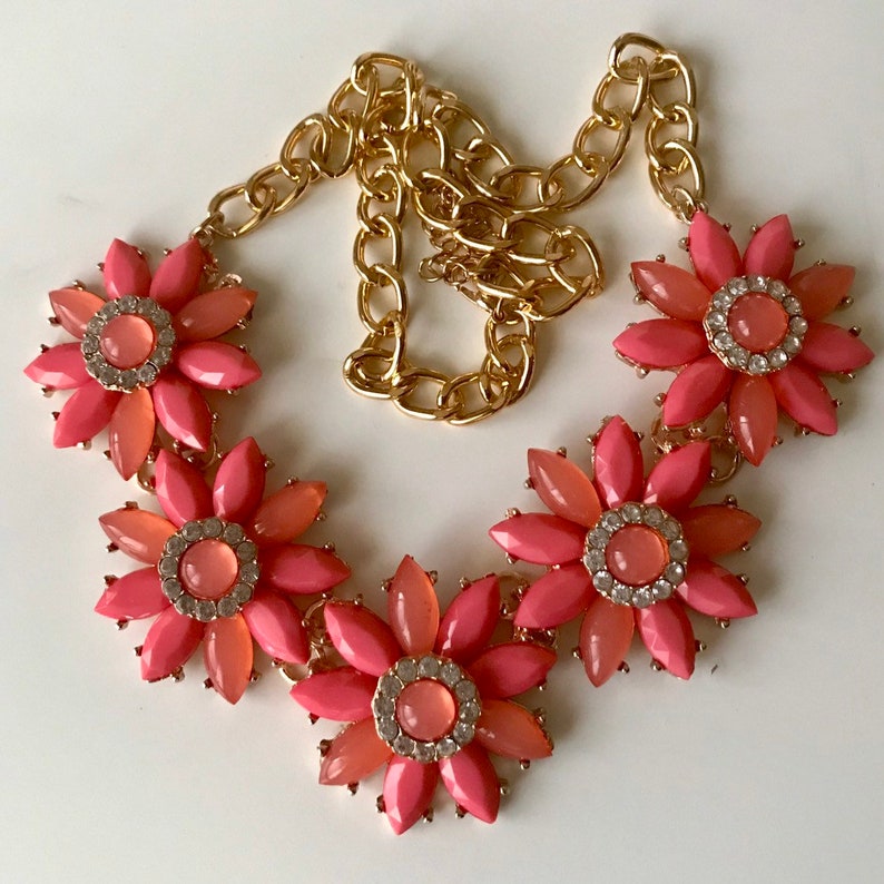 Statement boho drop Bib Fashion Modern Orange flower floral necklace Beads Crystal birthday wedding summer holiday party gift bride