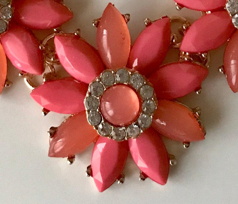 Statement boho drop Bib Fashion Modern Orange flower floral necklace Beads Crystal birthday wedding summer holiday party gift bride